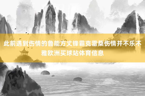 此前遇到伤情的鲁能方丈锋霸克雷桑伤情并不乐不雅欧洲买球站体育信息