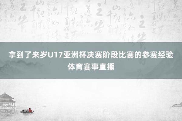 拿到了来岁U17亚洲杯决赛阶段比赛的参赛经验体育赛事直播
