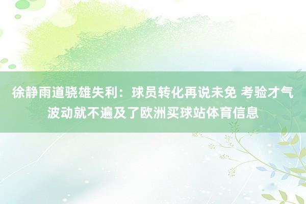 徐静雨道骁雄失利：球员转化再说未免 考验才气波动就不遍及了欧洲买球站体育信息