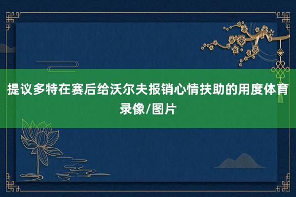 提议多特在赛后给沃尔夫报销心情扶助的用度体育录像/图片