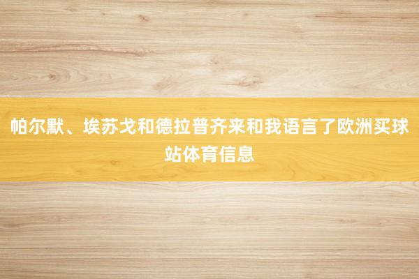 帕尔默、埃苏戈和德拉普齐来和我语言了欧洲买球站体育信息