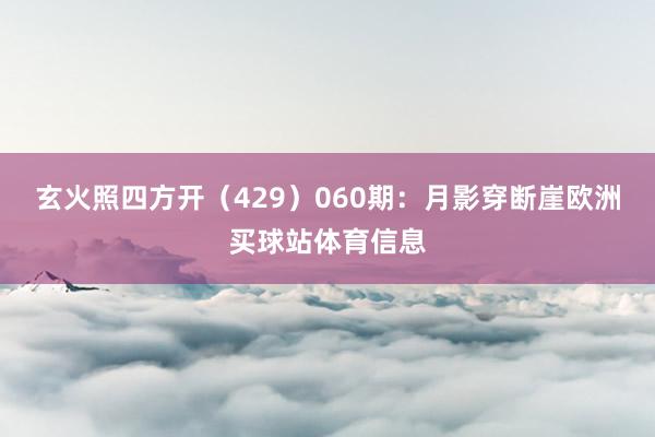 玄火照四方开(429) 060期:月影穿断崖欧洲买球站体育信息